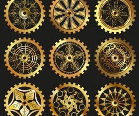 Golden gears icons vector set 01