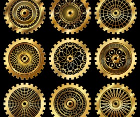 Golden gears icons vector set 02
