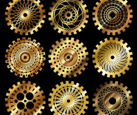 Golden gears icons vector set 03