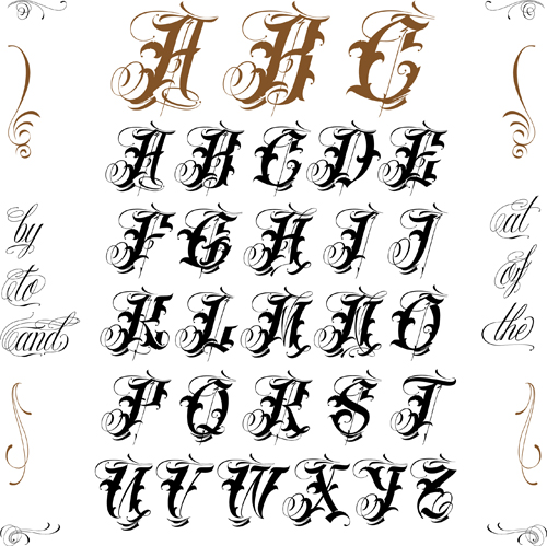 Gothic styles letters vector set