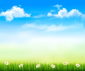 Grass with blue sky spring vectors 01
