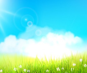 Grass with blue sky spring vectors 03
