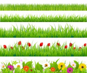 Grass with flower borders vector 01