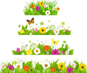 Grass with flower borders vector 02
