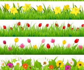 Grass with flower borders vector 03