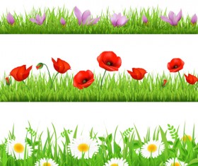 Grass with flower borders vector 04