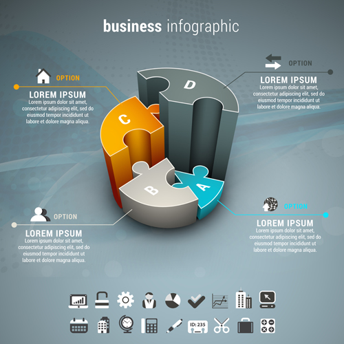 Gray business infographics template vector 01