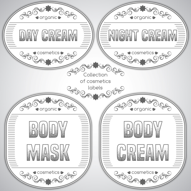 Gray cosmetics labels vectors 03