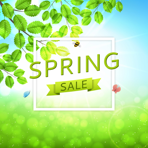 Green spring sale background vector 02