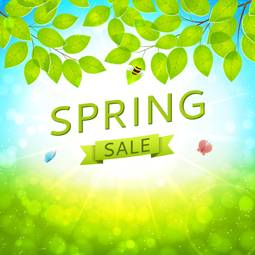 Green spring sale background vector 03