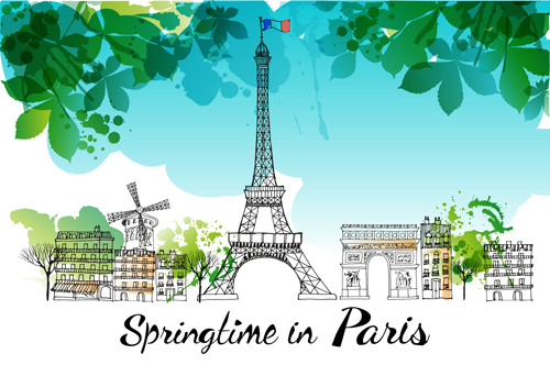 Hand drawn paris background with watercolor vector