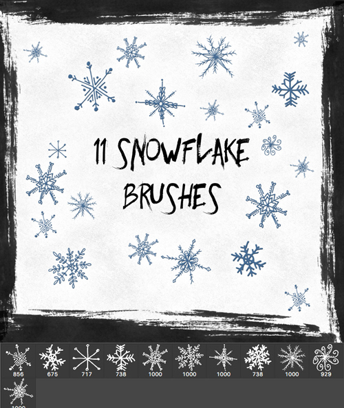 Hand drawn snowflake brushes set
