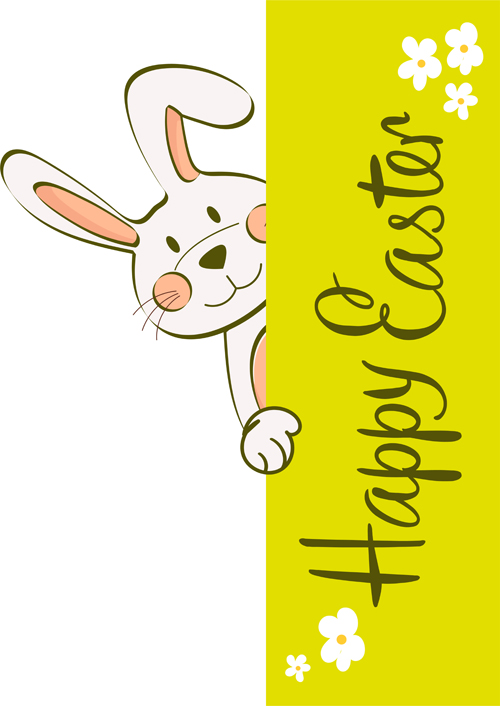 Happy easter card with hand drawn rabbit vector 02