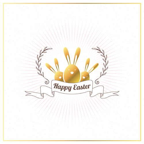 Happy easter ribbon labels vector 01