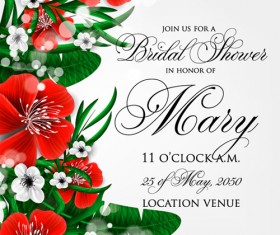Hibiscus flowers with wedding invitation card vector 04