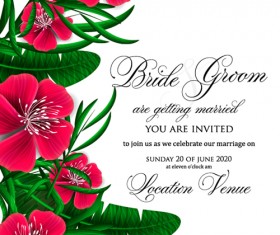 Hibiscus flowers with wedding invitation card vector 05