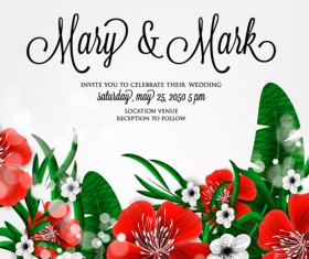 Hibiscus flowers with wedding invitation card vector 06
