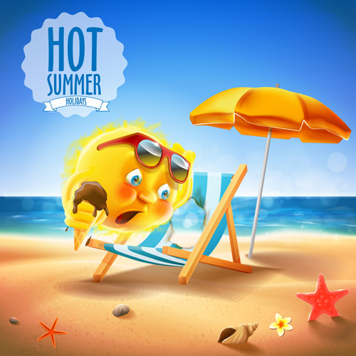 Hot summer holiday background with funny sun vector 01 free download