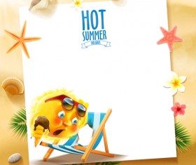 Hot summer holiday background with funny sun vector 02