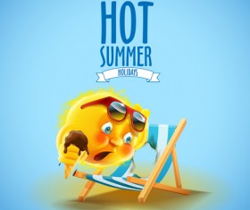 Hot summer holiday background with funny sun vector 03
