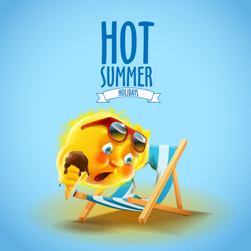 Hot summer holiday background with funny sun vector 03 free download