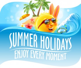 Hot summer holiday background with funny sun vector 06