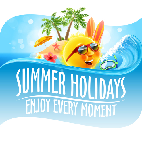 Hot summer holiday background with funny sun vector 06 free download