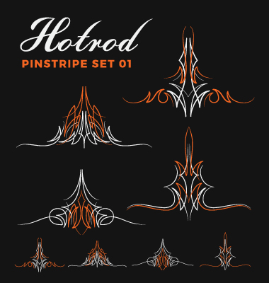 Hotrod pinstripe vector illustration set 01