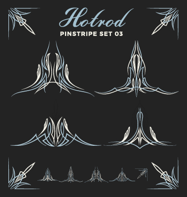 Hotrod pinstripe vector illustration set 03
