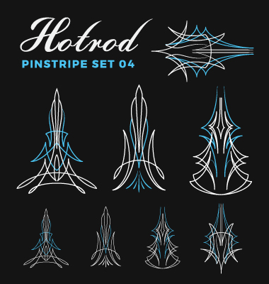 Hotrod pinstripe vector illustration set 04