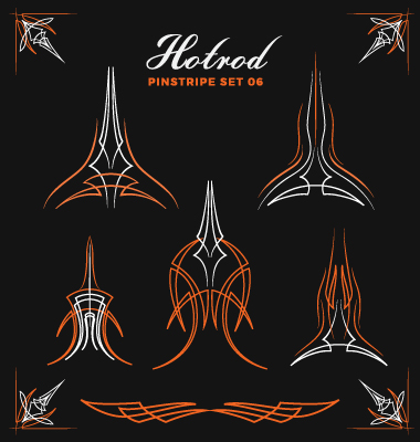 Hotrod pinstripe vector illustration set 06