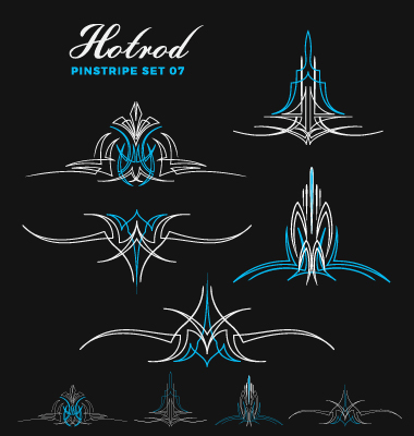 Hotrod pinstripe vector illustration set 07