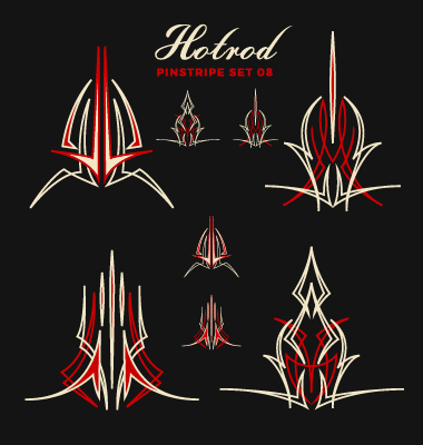 Hotrod pinstripe vector illustration set 08