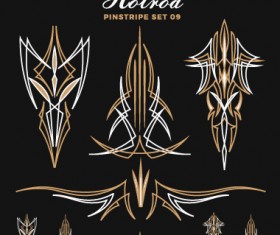 Hotrod pinstripe vector illustration set 09