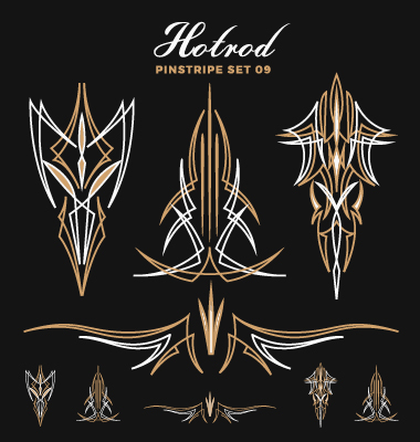 Hotrod pinstripe vector illustration set 09