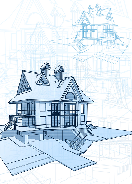 House architecture blueprint vector set 08