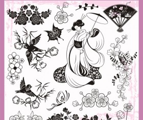 Japanese styles ornaments design vector set 01