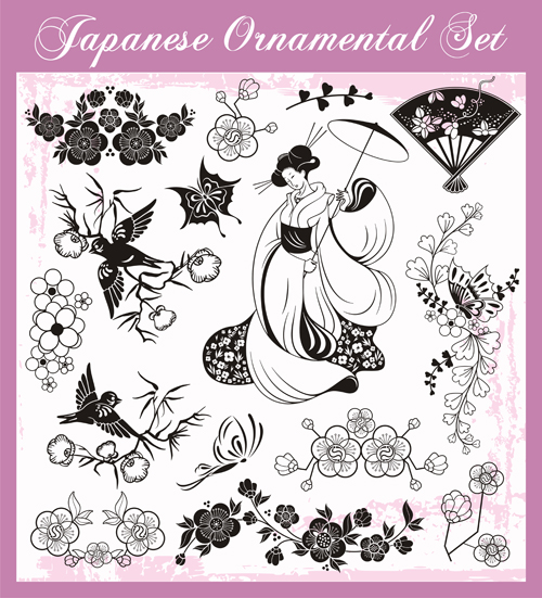 Japanese styles ornaments design vector set 01