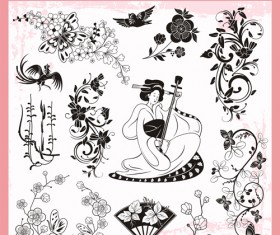 Japanese styles ornaments design vector set 02