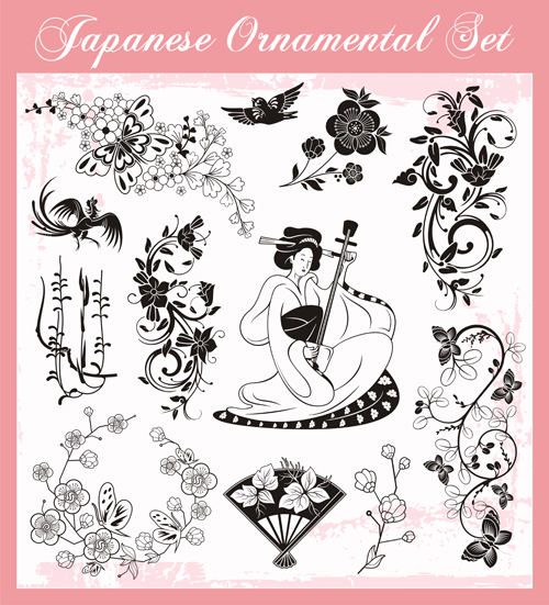 Japanese styles ornaments design vector set 02