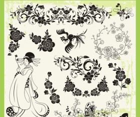 Japanese styles ornaments design vector set 03