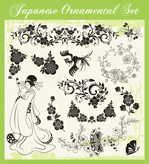 Japanese styles ornaments design vector set 03