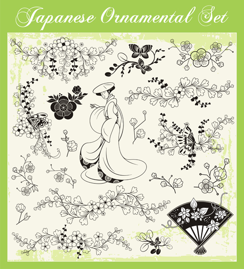 Japanese styles ornaments design vector set 04