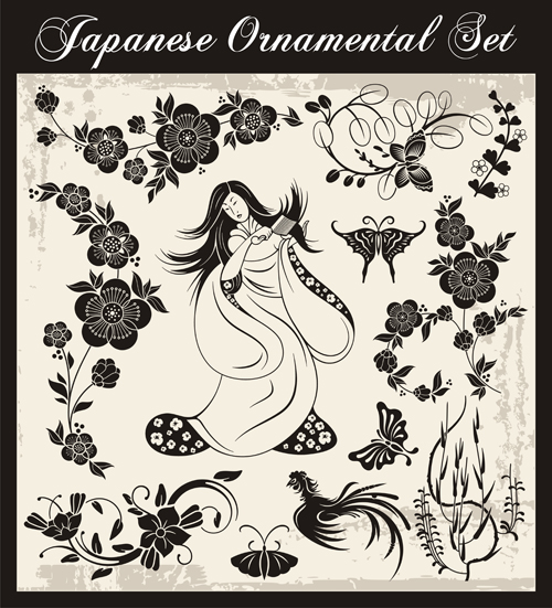 Japanese styles ornaments design vector set 05