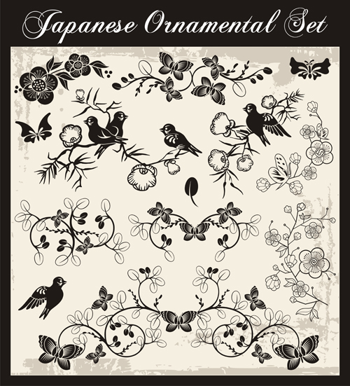 Japanese styles ornaments design vector set 06