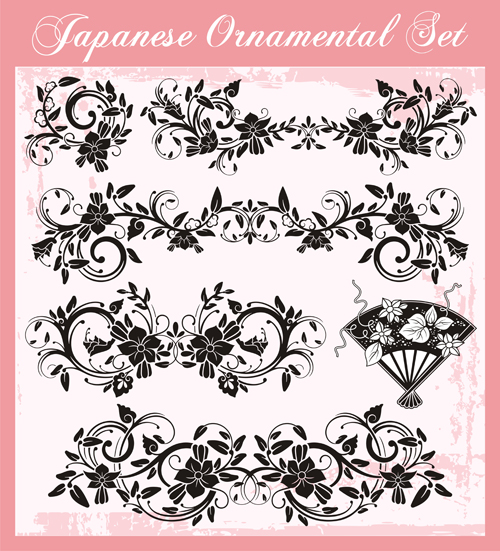Japanese styles ornaments design vector set 07