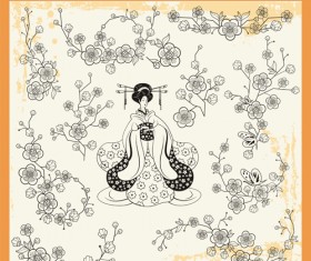 Japanese styles ornaments design vector set 08