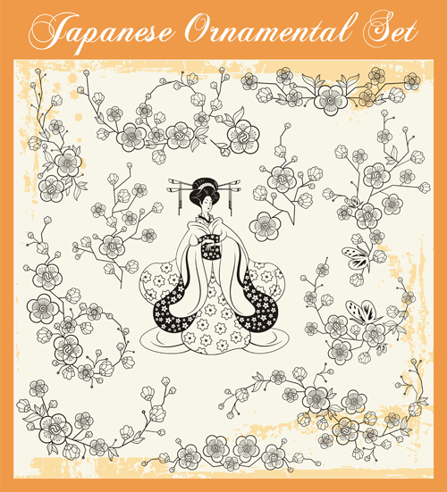 Japanese styles ornaments design vector set 08