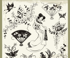 Japanese styles ornaments design vector set 11