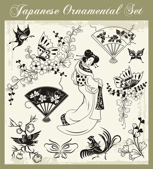Japanese styles ornaments design vector set 11